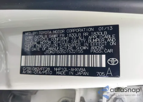 2013 Toyota Prius C Four/One/Three/Two z USA, uszkodzony, nr VIN JTDKDTB35D1532155